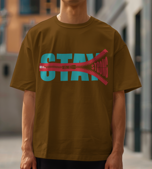 Zipped Strength Graphic Printed Oversized T shirt