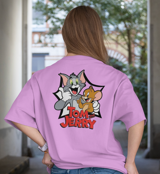 Tom & Jerry Graphic Printed Oversized Fit Lilac Tee