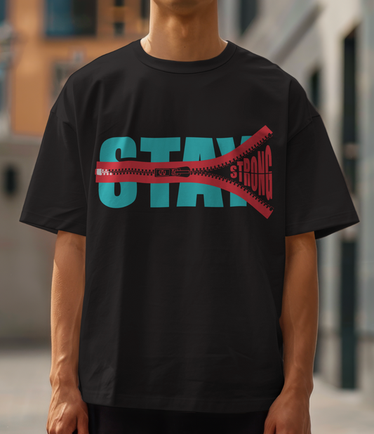 Zipped Strength Graphic Printed Oversized T shirt