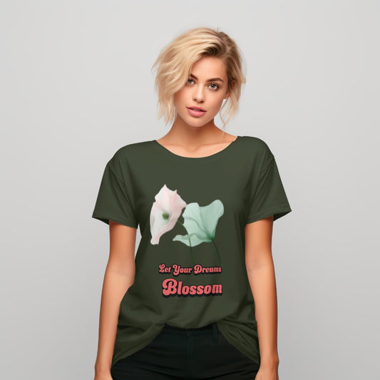 Female round neck cotton t shirt with blossom print