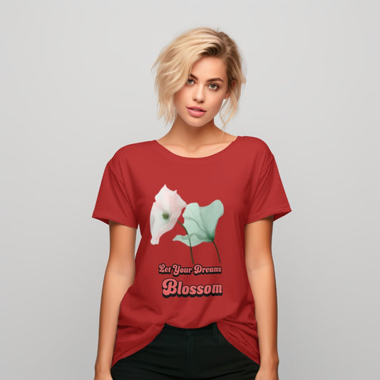 Female round neck cotton t shirt with blossom print