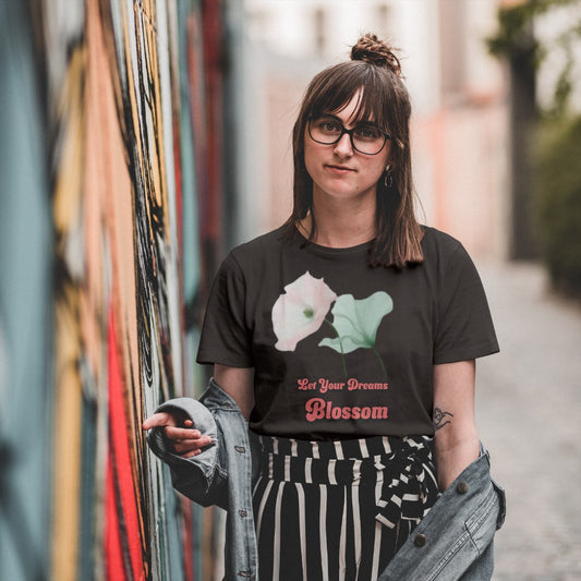 Female round neck cotton t shirt with blossom print