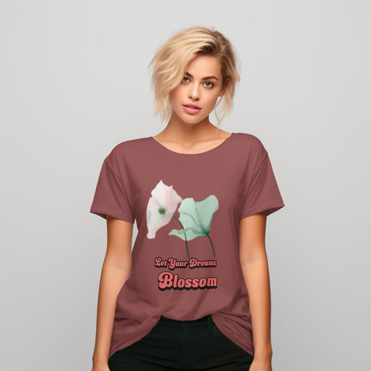 Female round neck cotton t shirt with blossom print
